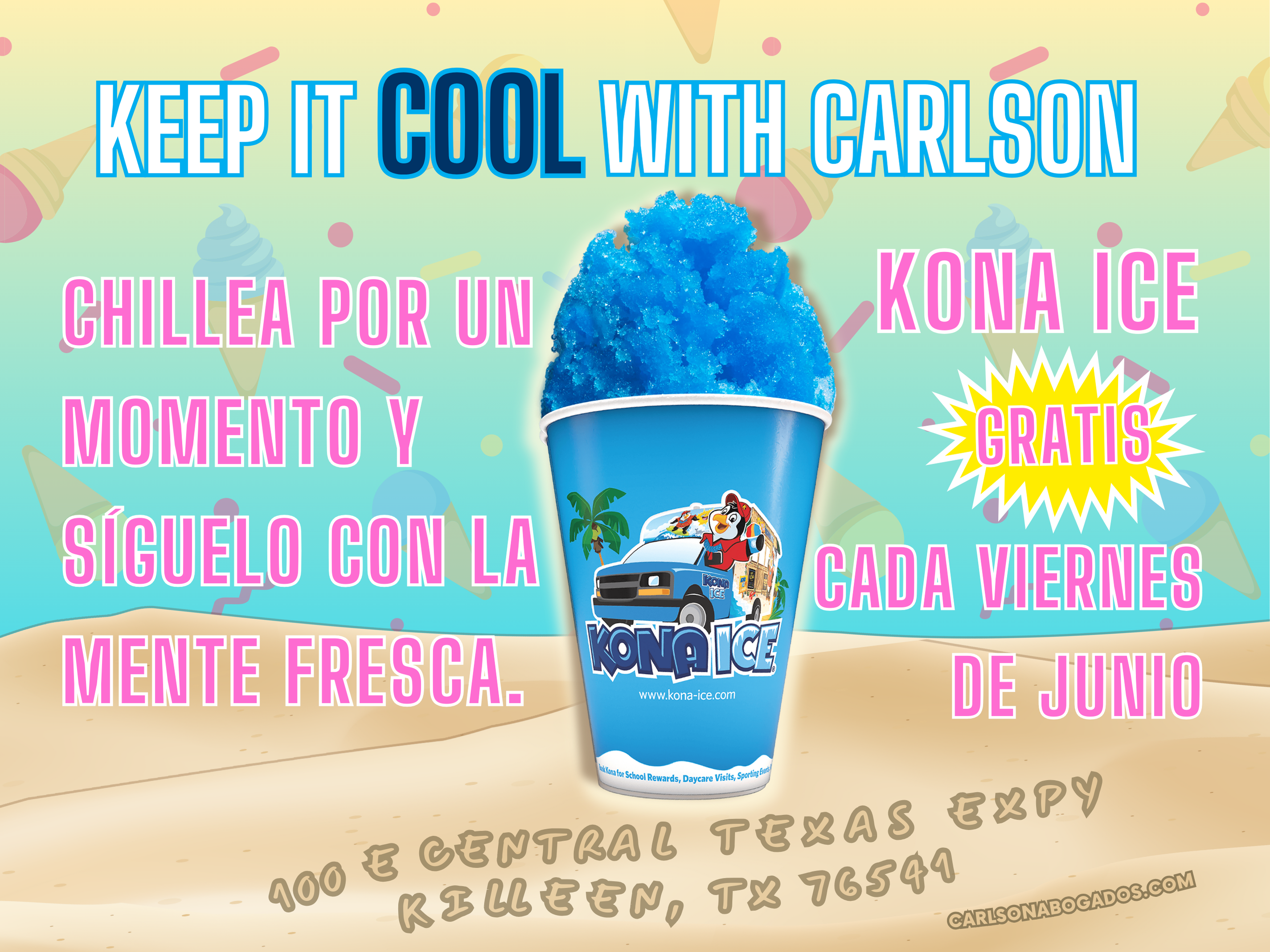 Pónte Cool Con Carlson Cada Viernes de Junio 2024 con Kona Ice Gratis, Verano gratis